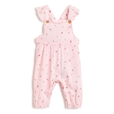 Girls Pink Printed Long Dungaree